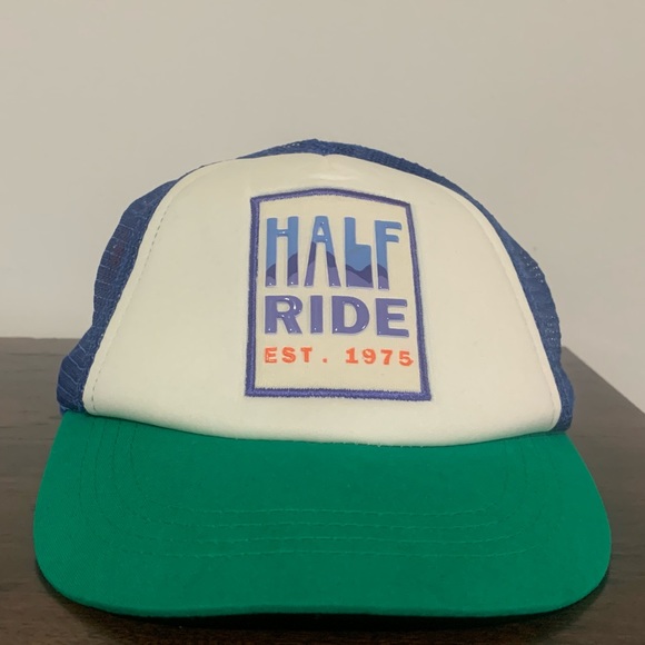 Vintage Half Ride Hat Cap Snap Back Foam Mesh Trucker White Blue Green Zara EUC - Picture 1 of 6